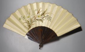 An embroidered silk and faux tortoiseshell fan, early 20th century