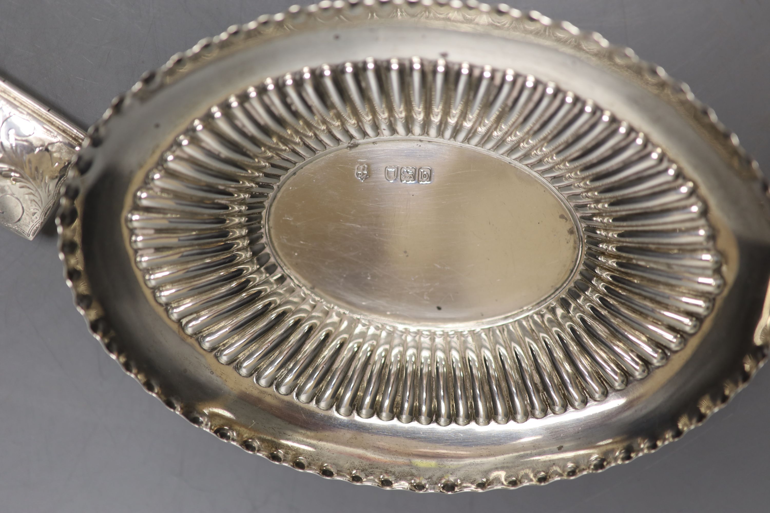 A late Victorian demi-fluted oval dish, London, 1897, 15.2cm, 87 grams, a silver handled paper - Image 5 of 5