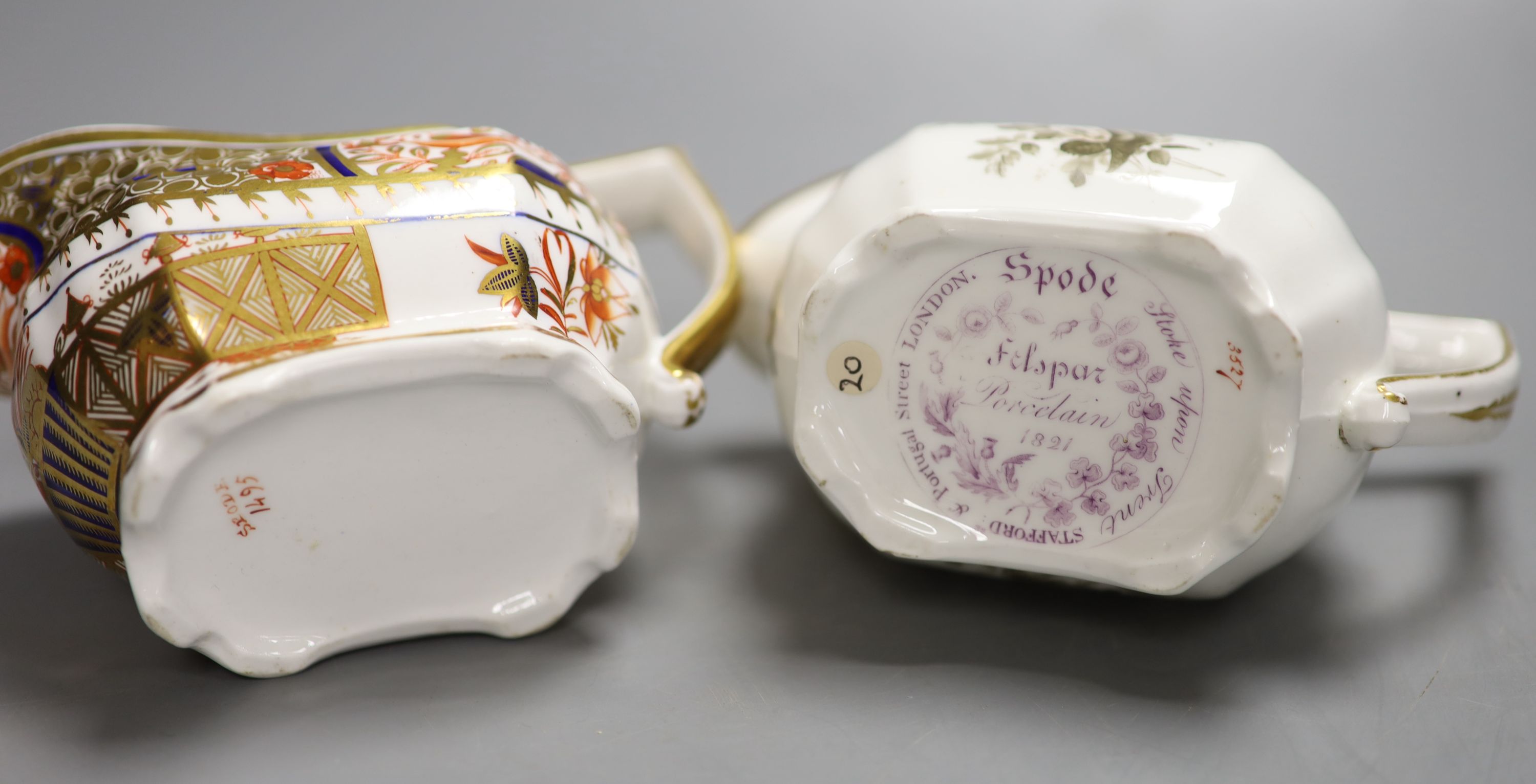 A Spode cream jug painted with Imari pattern 1495, and a Spode cream jug painted with sepia - Image 4 of 4