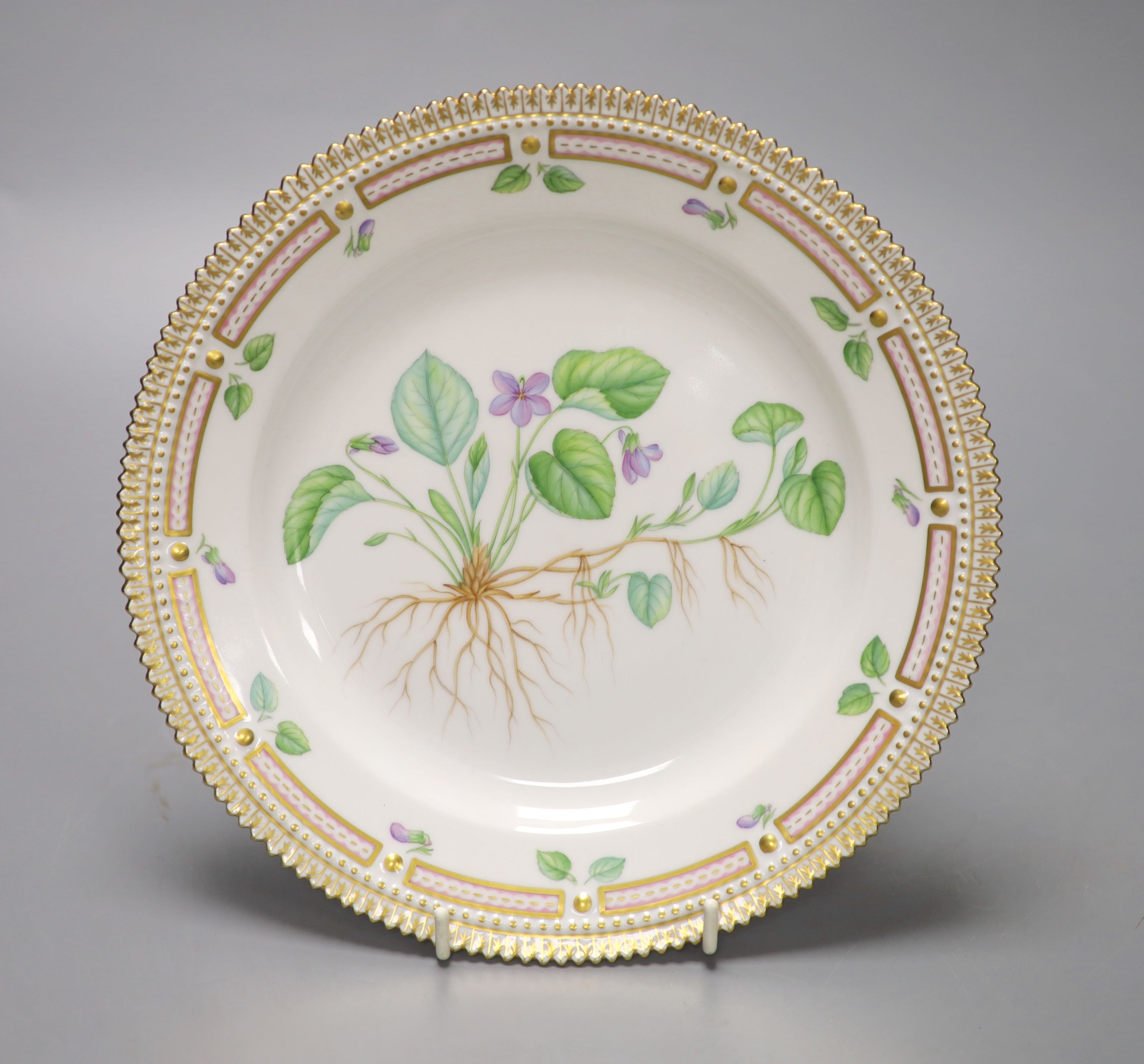 A Royal Copenhagen Flora Danica plate, bi-centennial 1790-1990 painted with Viola adorata L.,,