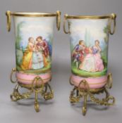 A pair of late 19th century Paris porcelain and gilt metal mounted vases, height 33cmCONDITION: Good