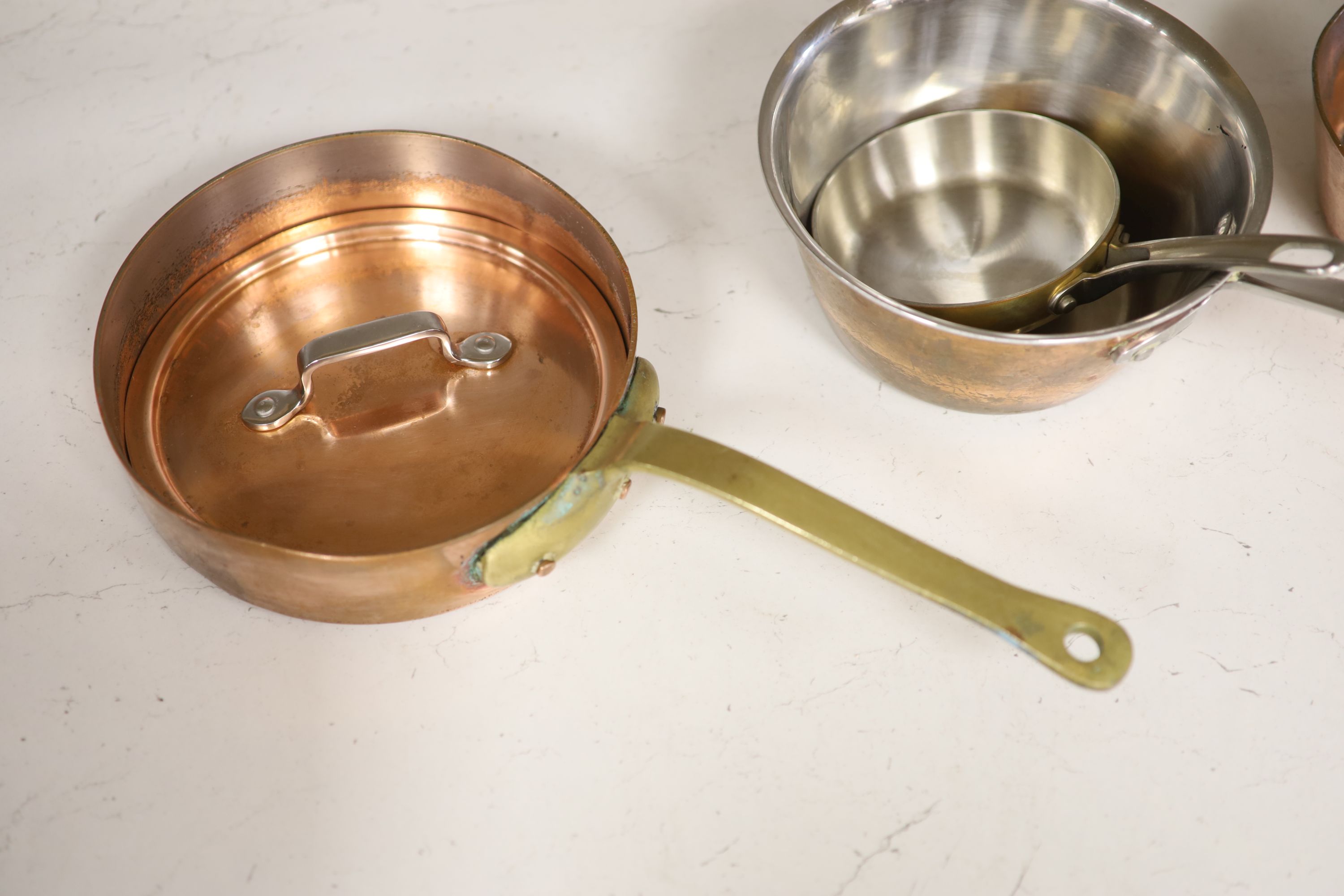 Four French copper pans - Image 2 of 4