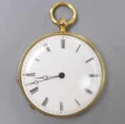 An early 20th century Swiss yellow metal, blue enamel and rose cut diamond set keywind fob watch,