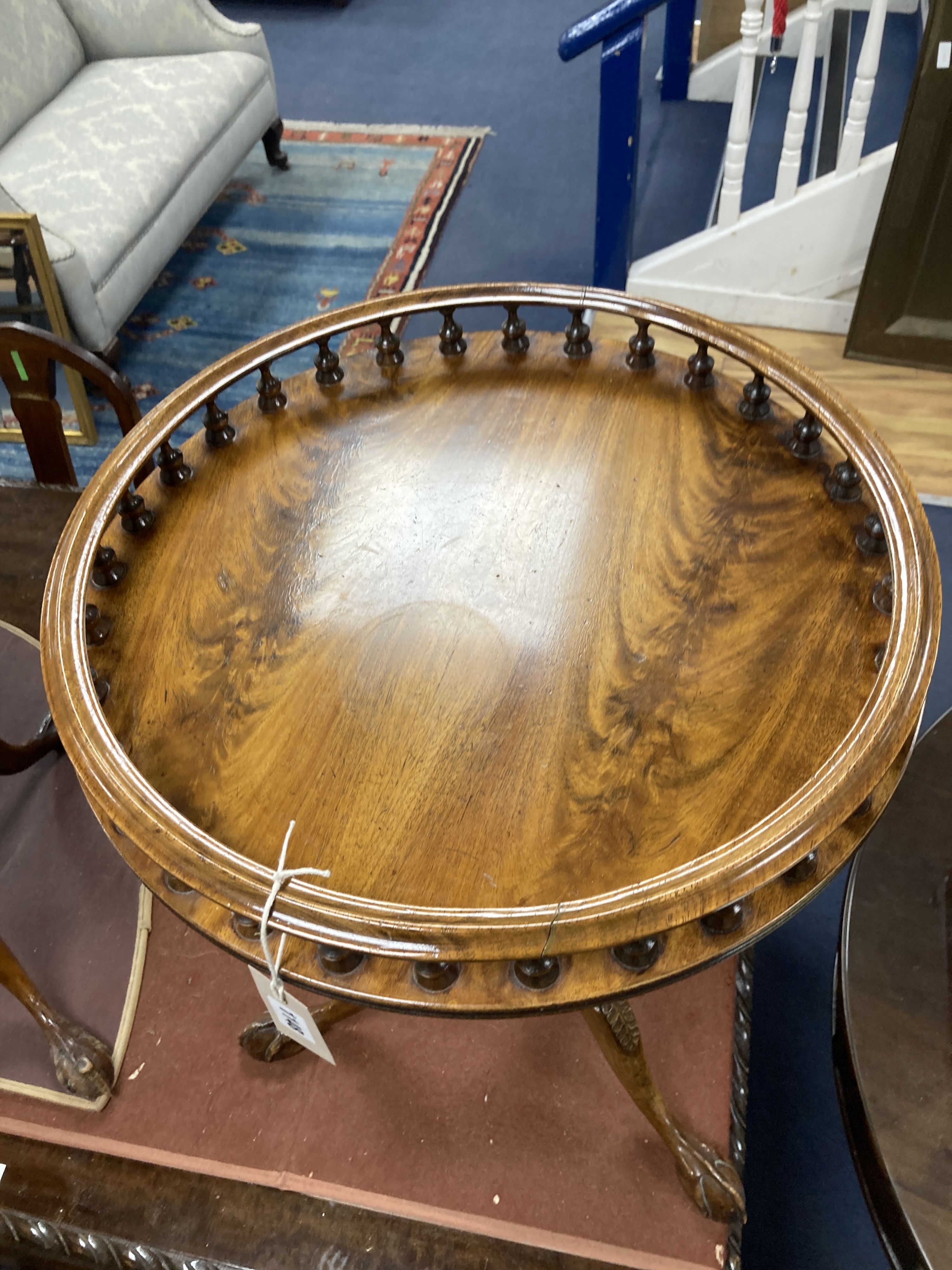 A pair of reproduction George III style mahogany galleried tripod wine tables, 48cm diameter, height - Image 2 of 5