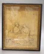A 19th century Black Forest carved linden or limewood interior scene, 22 x 28cm