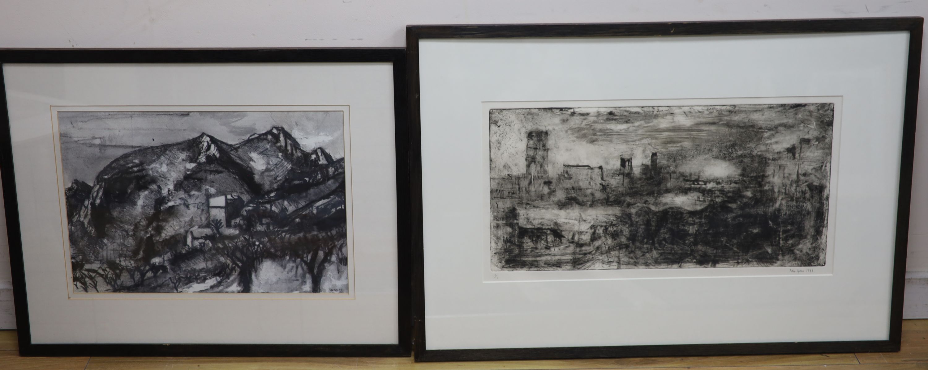Peter Spens (1961-), drypoint and monotype, 'Storm, the City from the Strand, signed in pencil and