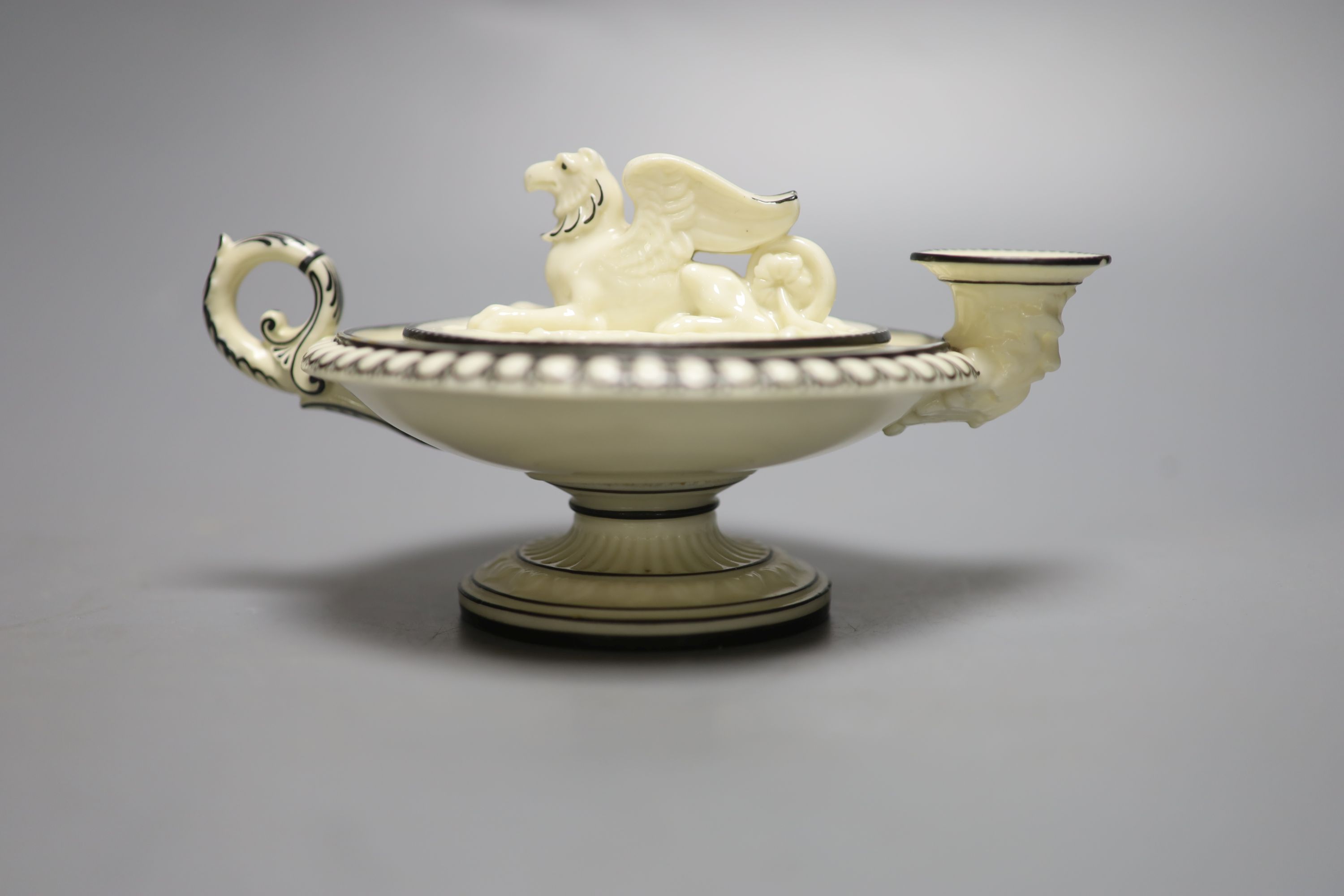 A rare Royal Worcester Kerr and Binns period inkwell, in the form of an oil lamp, with griffin - Image 2 of 4