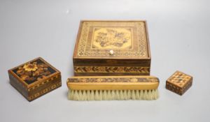 A Tunbridge Ware rosewood handkerchief box, with foliate and geometric inlay and three other