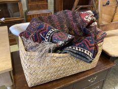 Two small Belouchi red ground rugs and two Kilim style rugs, 112 x 92.5cm and similar