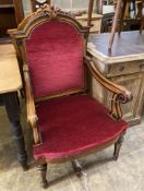 A pair of 19th century Continental carved walnut and ebonised chairs, width 63cm, depth 60cm, height