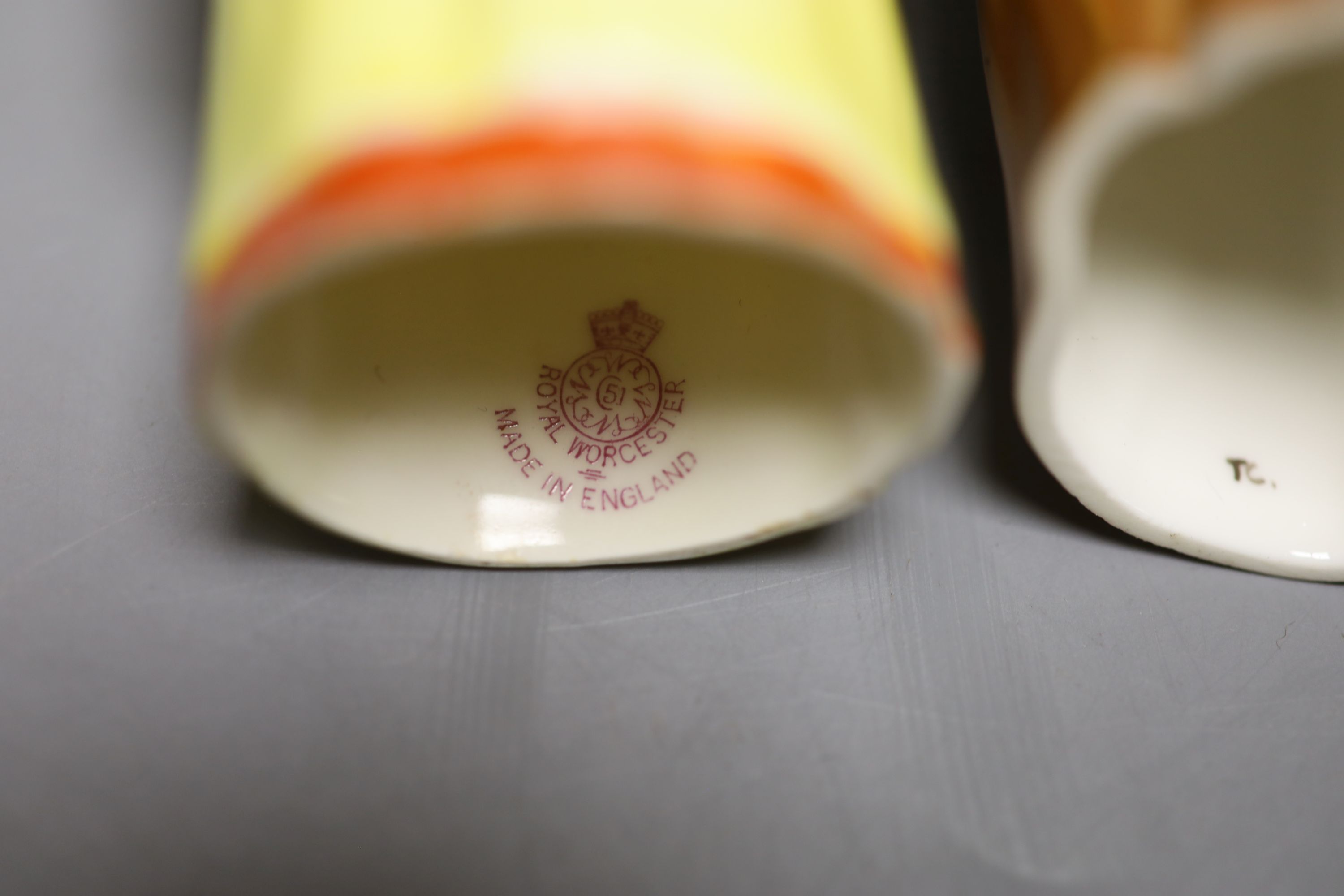 A Royal Worcester candlesnuffer of the Mandarin, date mark 1930 and black mark, and The Monk - Image 4 of 4