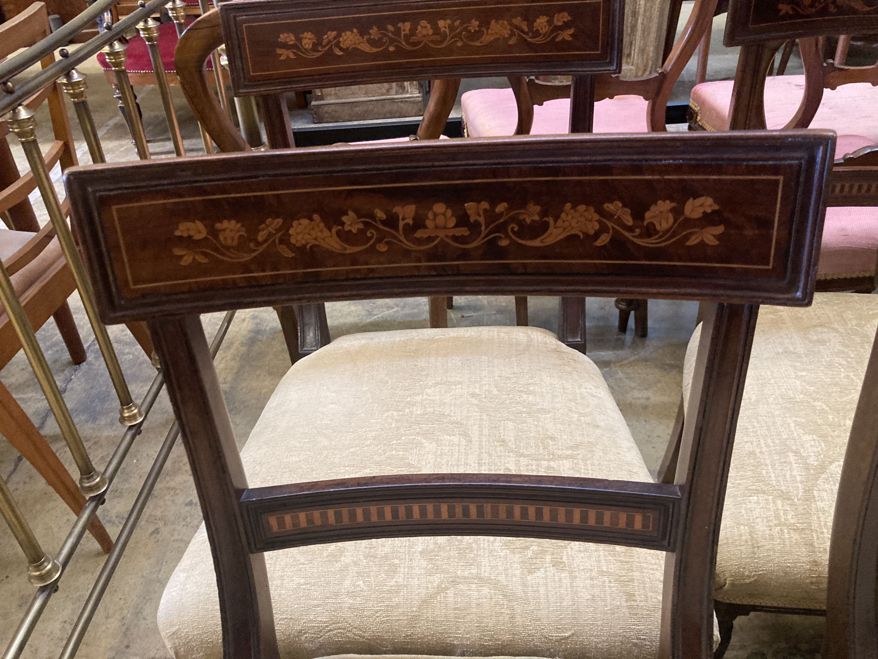 A set of six 19th century Dutch marquetry inlaid mahogany dining chairs - Image 3 of 4