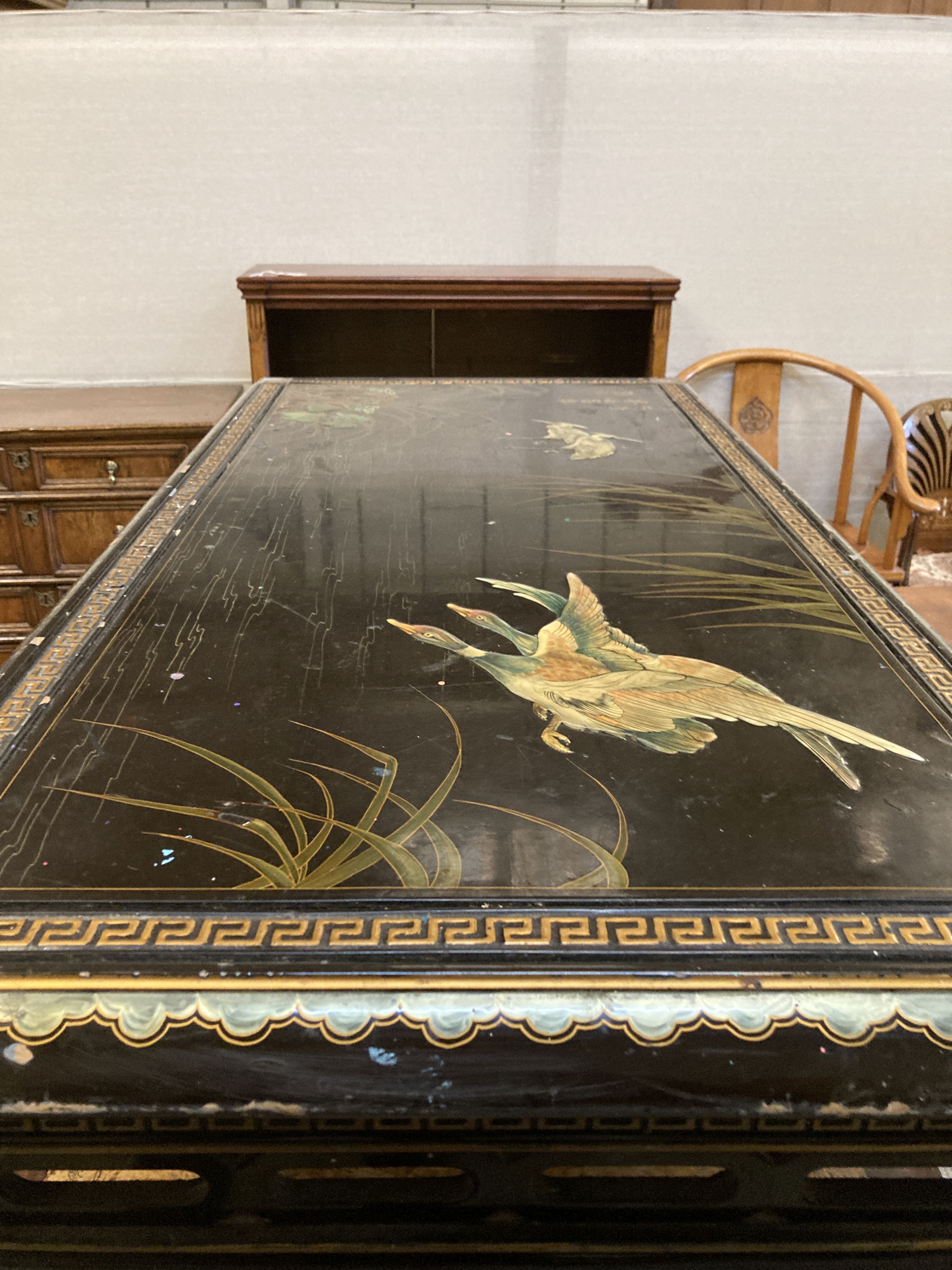 A rectangular Chinese lacquer coffee table, length 128cm, depth 69cm, height 44cm - Image 4 of 6