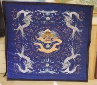 A square Chinese embroidered panel, 108cm