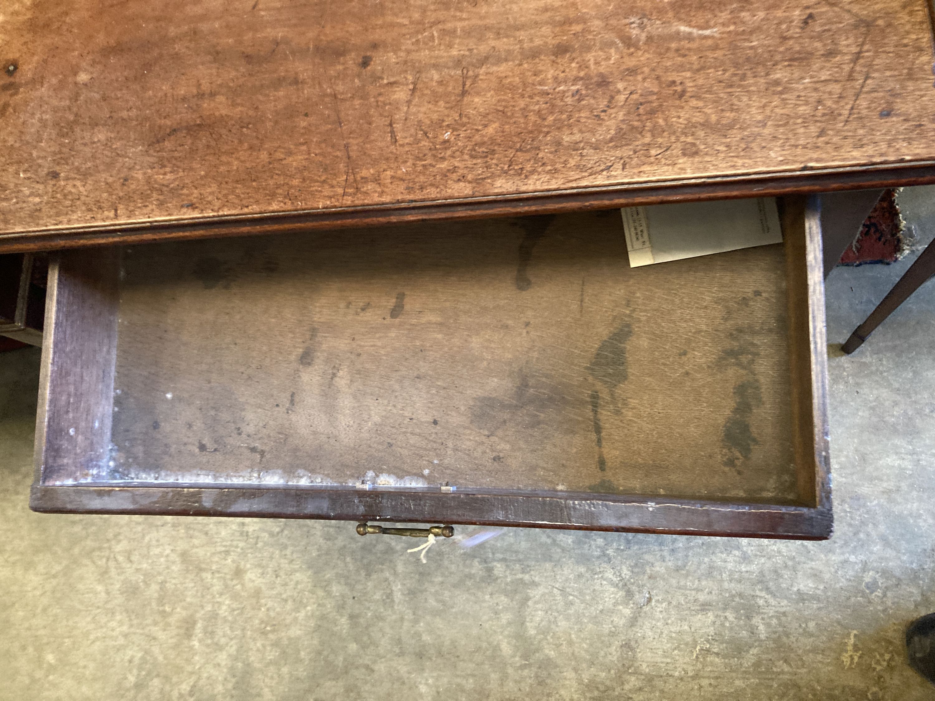 A George II mahogany side table fitted drawer on plain turned legs and pad feet, width 70cm, depth - Image 3 of 4