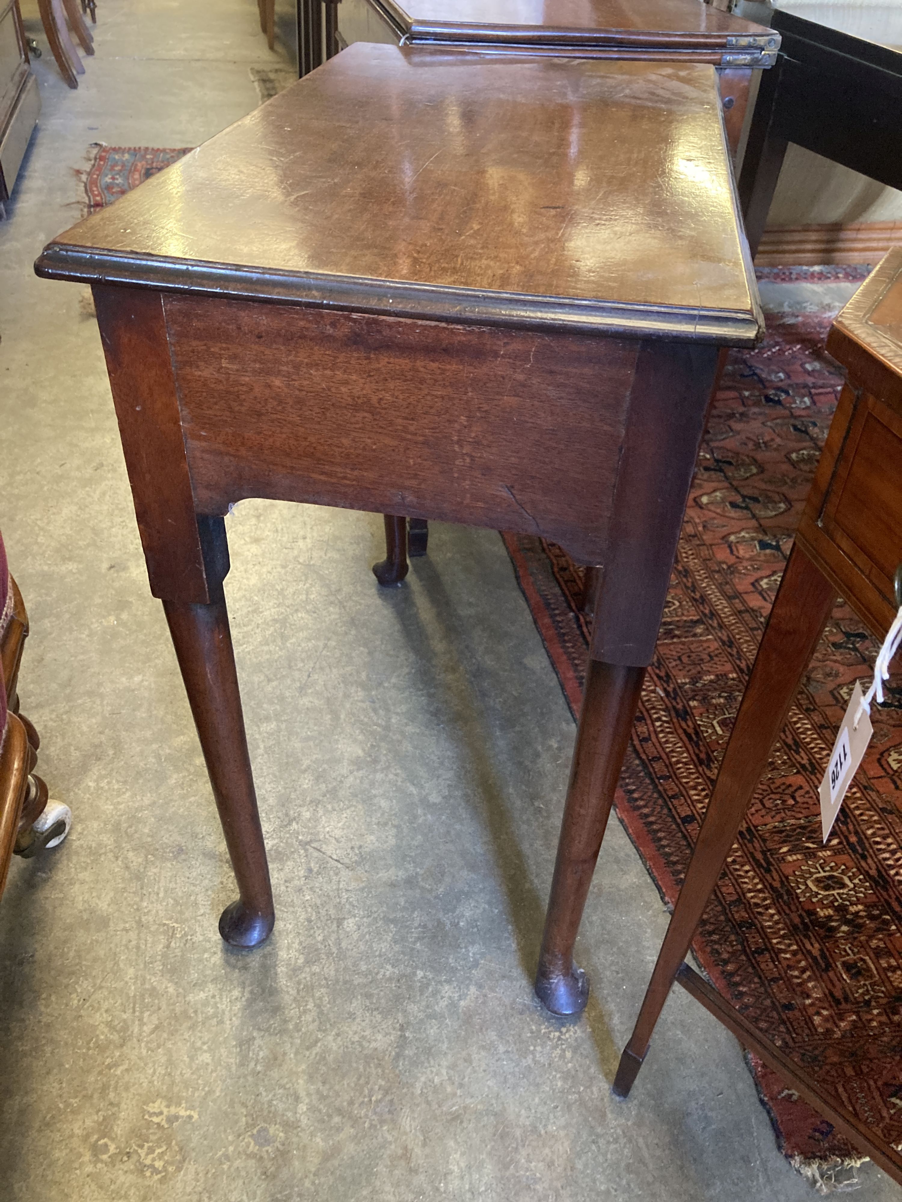 A George II mahogany side table fitted drawer on plain turned legs and pad feet, width 70cm, depth - Image 4 of 4