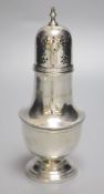 A 1960's silver sugar caster, with engraved inscription, 18cm, 4.5oz (a.f.).