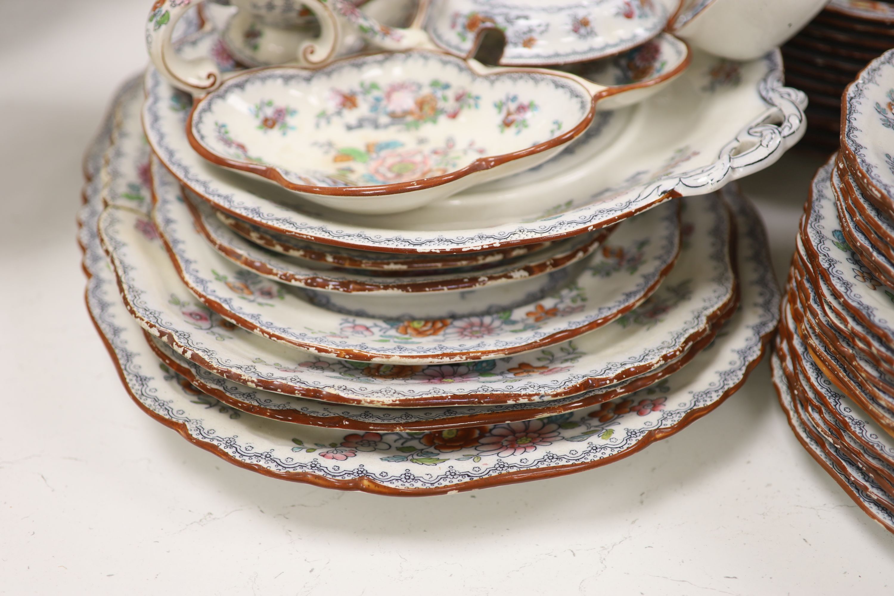 A Victorian Ashworth ironstone part dinner serviceCONDITION: All items are worn, enamels tored - Image 4 of 6