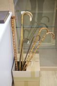 A collection of 7 cane/bamboo and silver-mounted walking sticks
