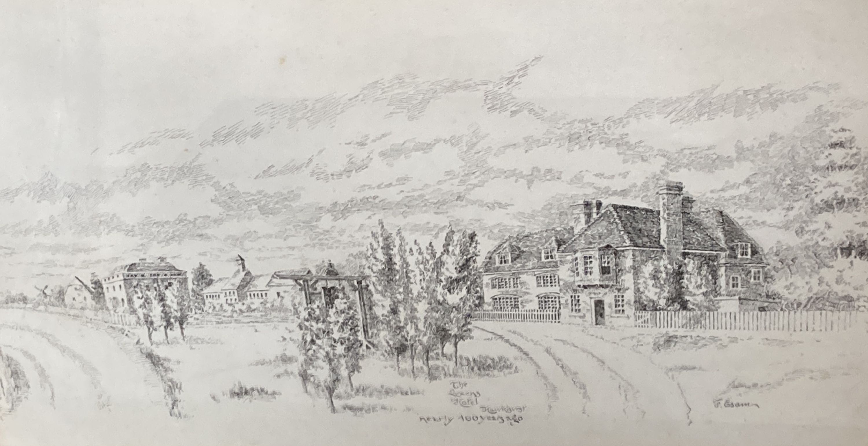 F. Esam c.1900, 5 pen and ink drawings: Highgate, Hawkhurst; Attwater; The Queen's Hotel, Hawkhurst; - Image 4 of 5