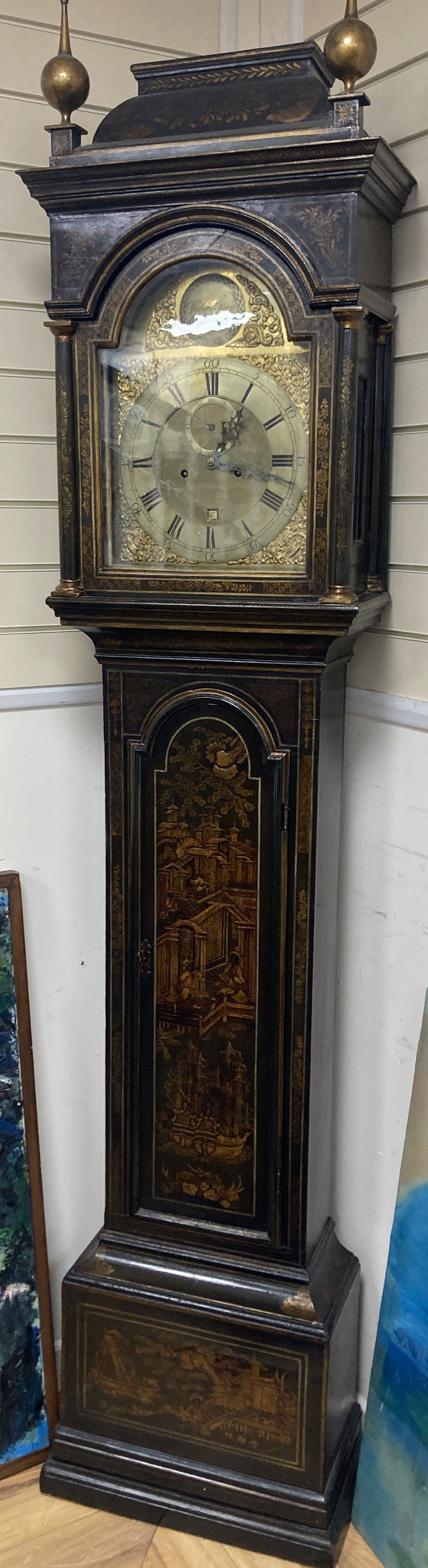 A lacquered eight-day long case clock, Richard Read, Chelmsford, height 232cm