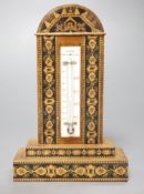 A Tunbridge Ware walnut desk thermometer, the ivory scale signed 'Barton Tonbridge [sic] Wells',