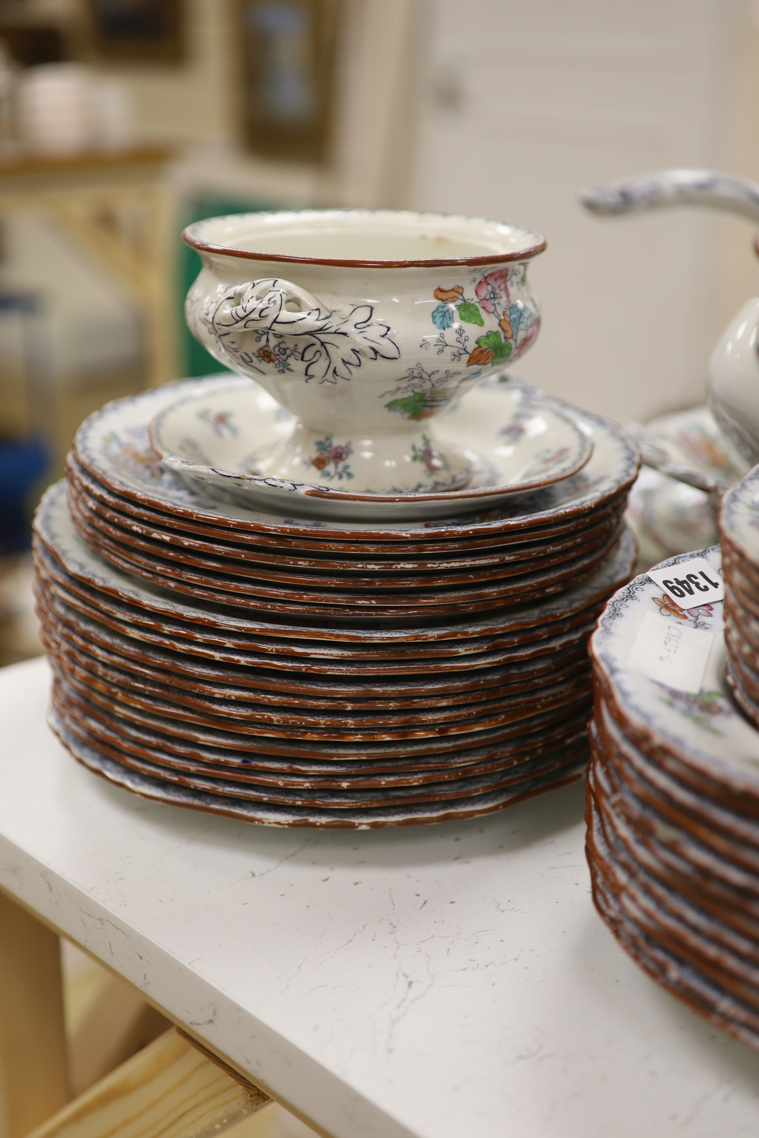 A Victorian Ashworth ironstone part dinner serviceCONDITION: All items are worn, enamels tored - Image 5 of 6