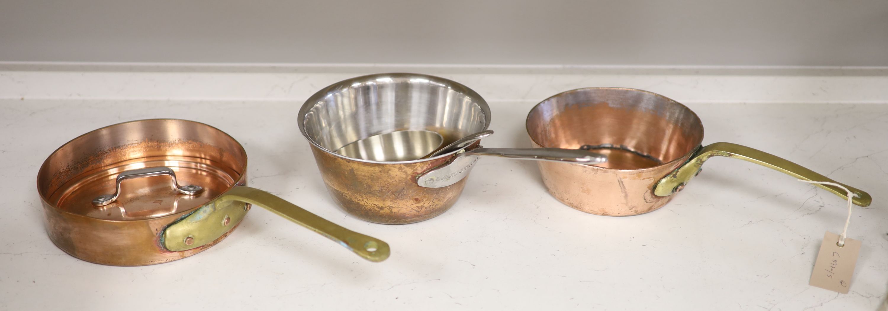 Four French copper pans