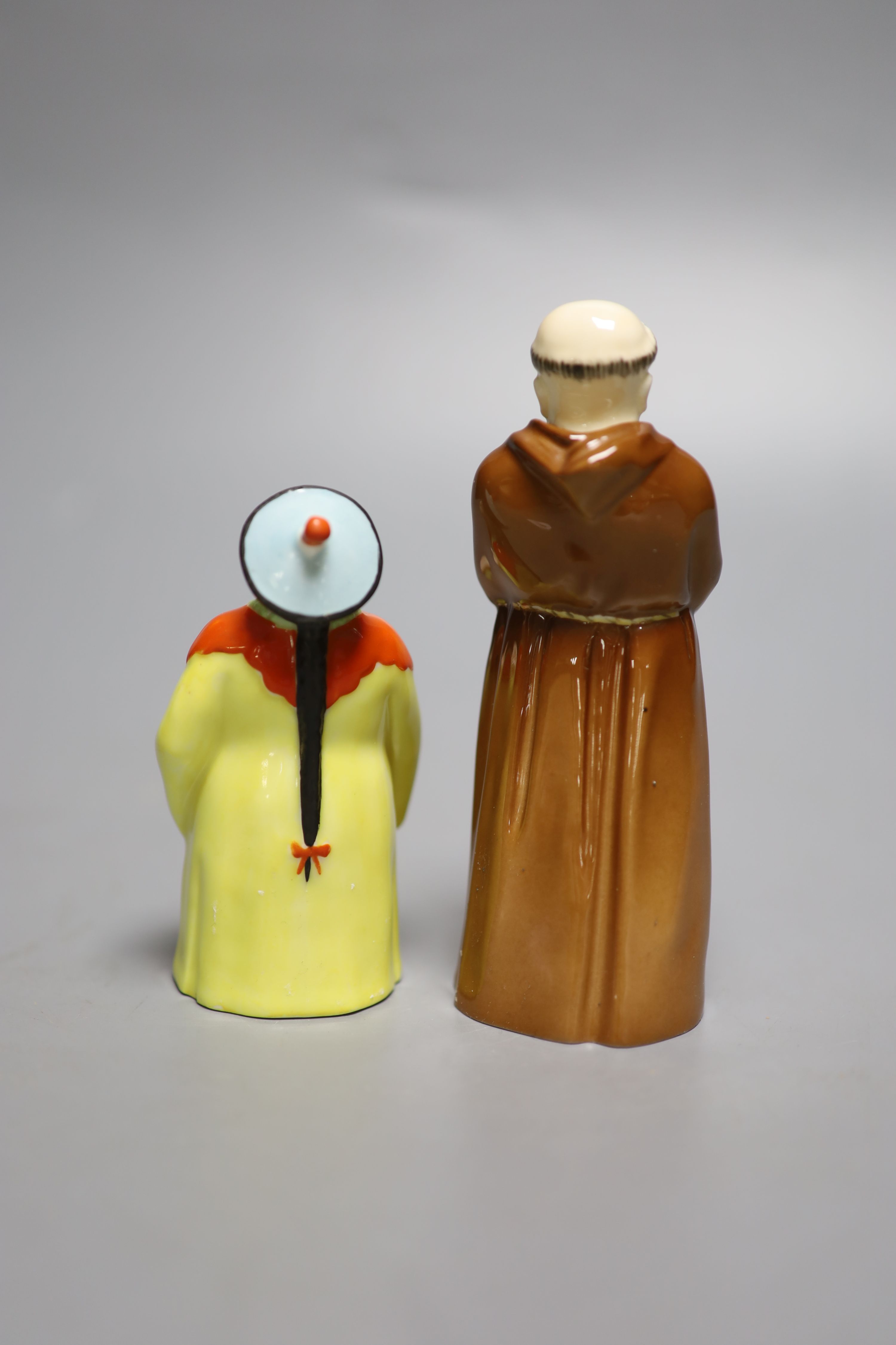 A Royal Worcester candlesnuffer of the Mandarin, date mark 1930 and black mark, and The Monk - Image 2 of 4