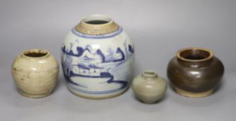 Four various Chinese porcelain jars, tallest 16cm