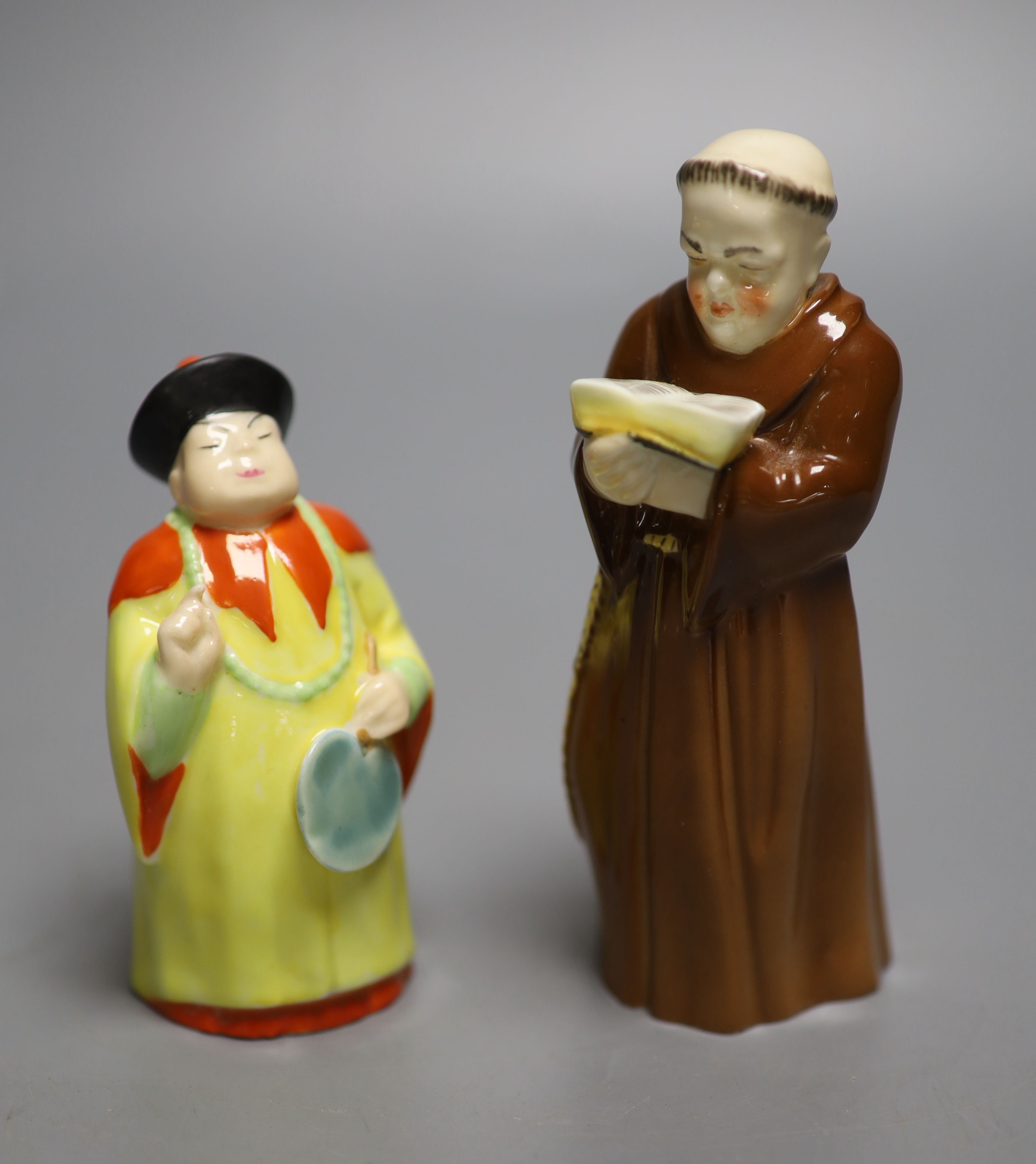 A Royal Worcester candlesnuffer of the Mandarin, date mark 1930 and black mark, and The Monk