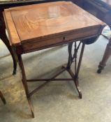 A George III satinwood drop-leaf games table with removable top and slide (modified), width 50cm,