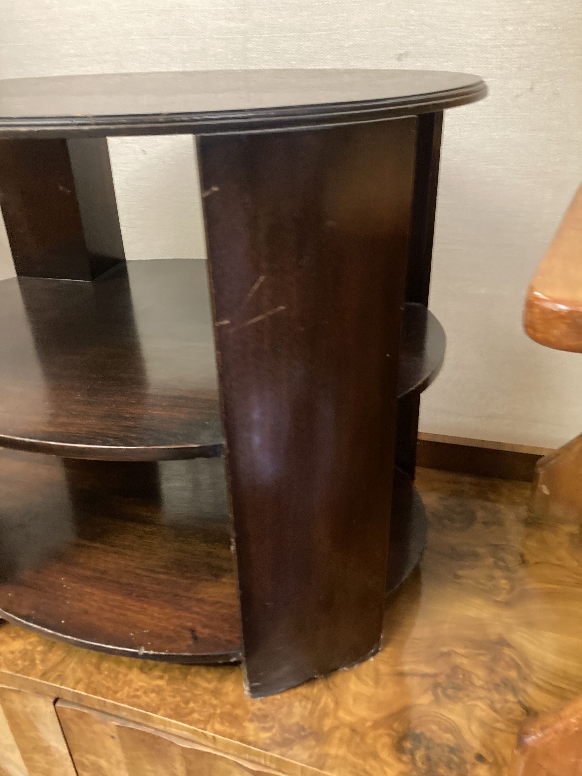 An oval mahogany three tier occasional table, width 64cm depth 50cm height 55cm - Image 3 of 4