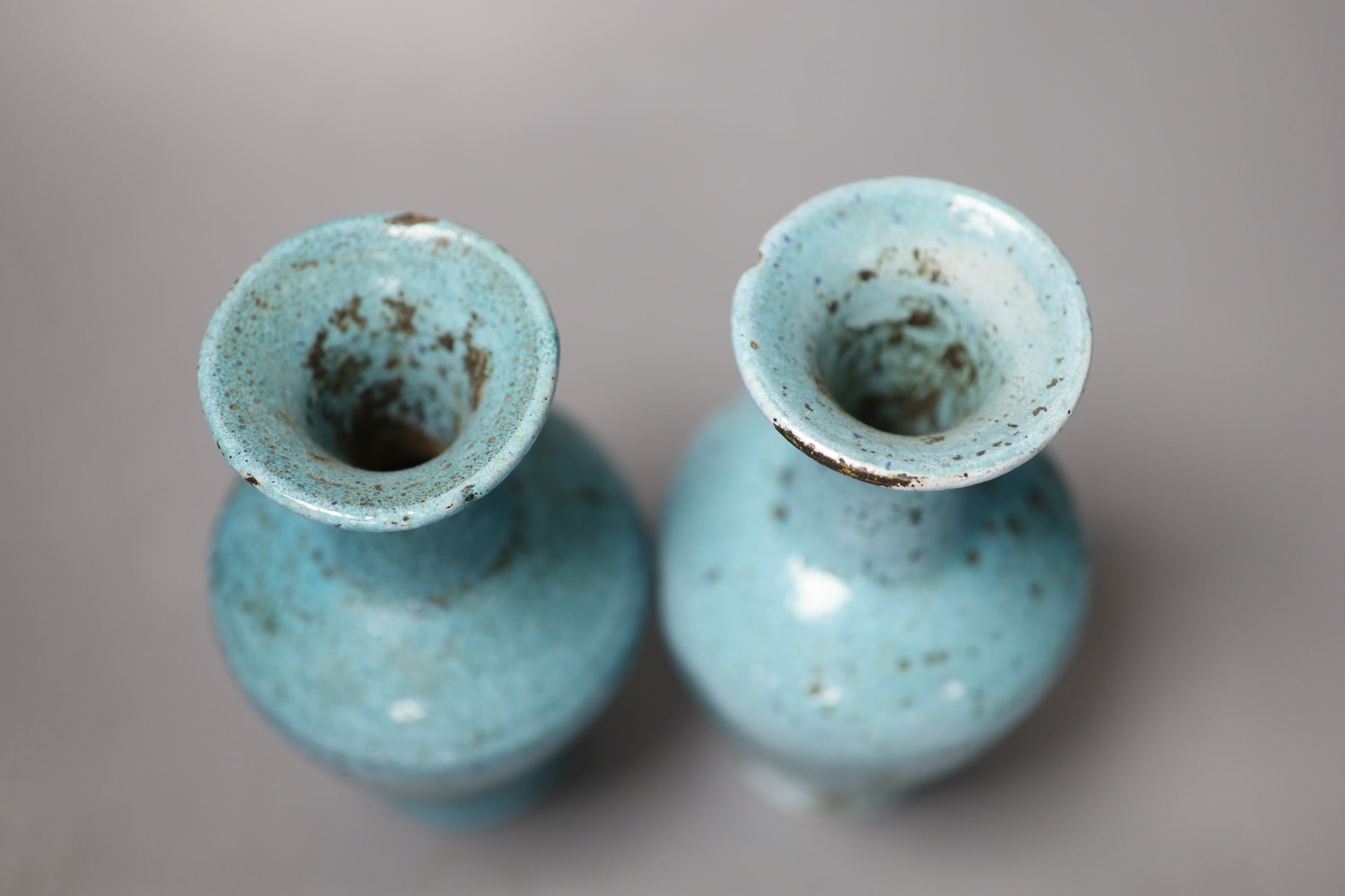 A pair of pale blue Eastern pottery vases, 16.5cm high - Image 3 of 5