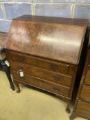 A Queen Anne style burr walnut bureau, width 76cm, depth 46cm, height 100cm