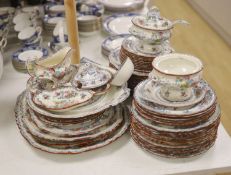 A Victorian Ashworth ironstone part dinner serviceCONDITION: All items are worn, enamels tored