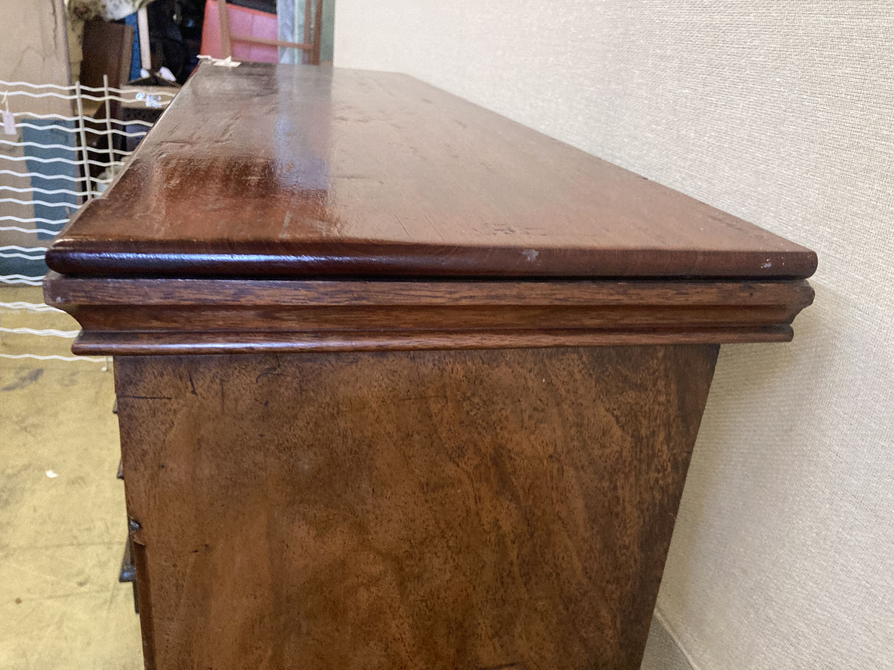 A 19th century walnut and mahogany open bookcase fitted two shelves, width 110cm, depth 35cm, height - Image 4 of 4