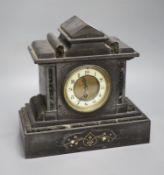 A Victorian black slate mantel clock, height 30cm