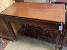 A George III rectangular mahogany folding tea table, width 91cm, depth 44cm, height 73cm