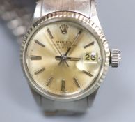 A lady's 1960's stainless steel Rolex Oyster Perpetual Date wrist watch, on Rolex bracelet, model