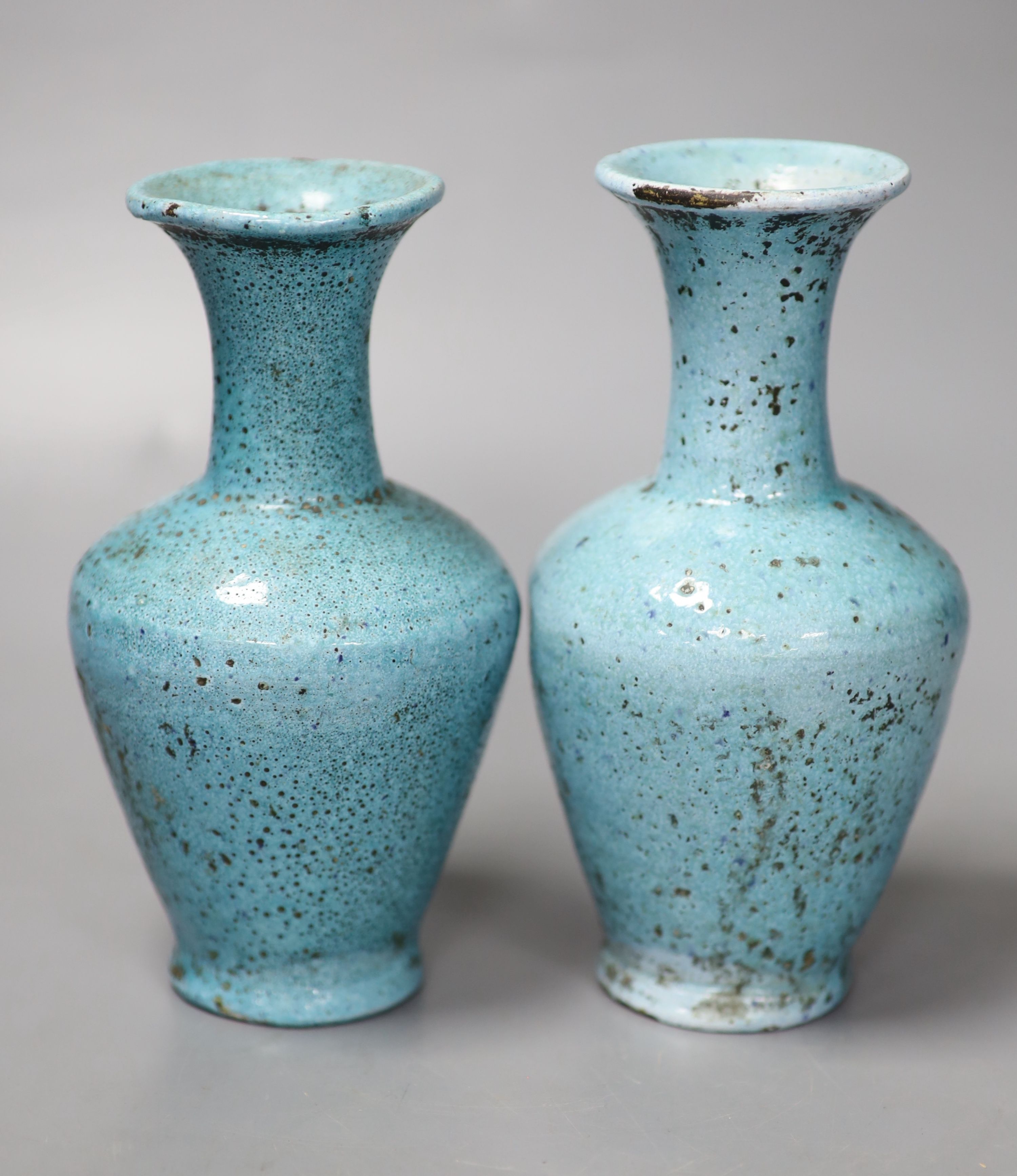 A pair of pale blue Eastern pottery vases, 16.5cm high - Image 2 of 5