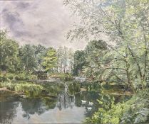 Alfred Hawkins Palmer (1905-1984), River landscape, signed lower right, oil on board 49.5 x 60cm