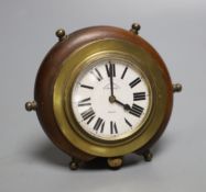 A novelty mahogany and brass framed timepiece, in the form of a ship's wheel