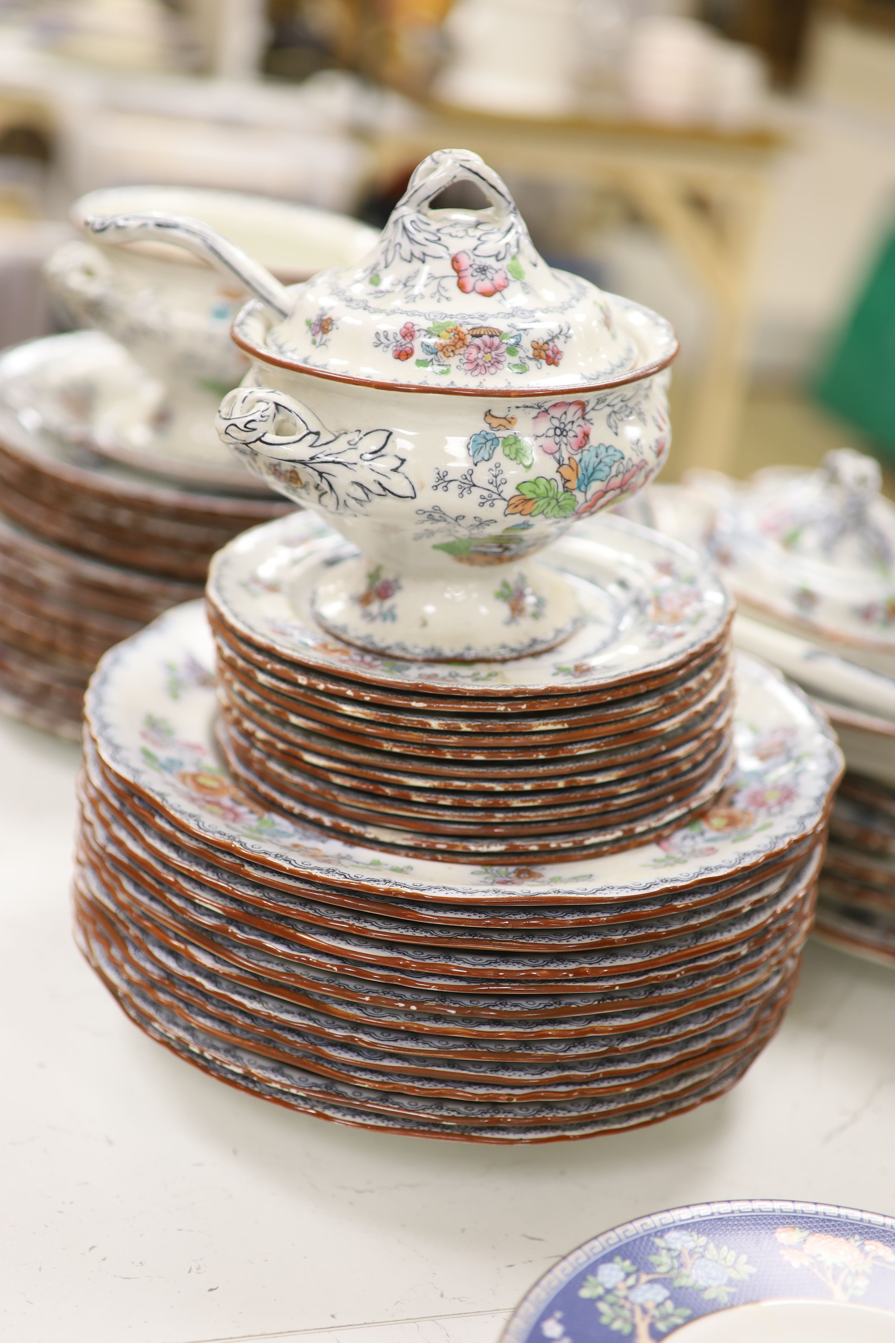 A Victorian Ashworth ironstone part dinner serviceCONDITION: All items are worn, enamels tored - Image 6 of 6