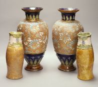 A pair of Royal Doulton Art Nouveau ovoid tubelined vases, impressed number 8079, monogram 'WB'