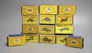 Six Matchbox models of Yesteryear, in boxes, five further 1st type boxes and three later boxes