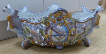 A large French Saint Clement faience centrepiece oval bowl, length 56cmCONDITION: Structurally good;