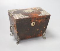 A Victorian silver mounted tortoiseshell tea caddy, 10cm high