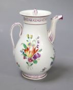 An 18th century Continental coffee pot and cover painted with flowers probably Vienna, impressed 84,