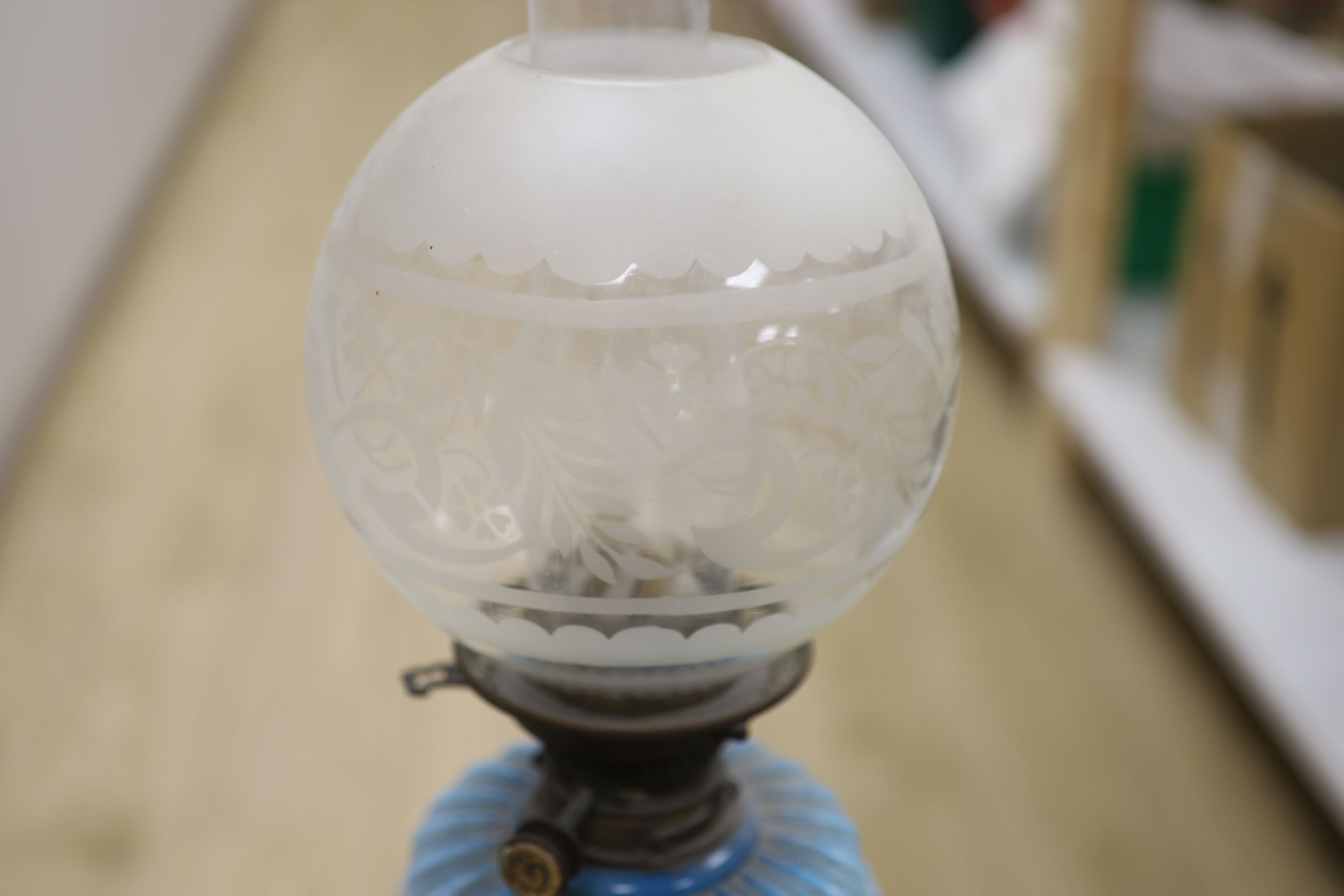 A 19th century Bohemian overlay glass oil lamp, height 99cm - Image 5 of 5